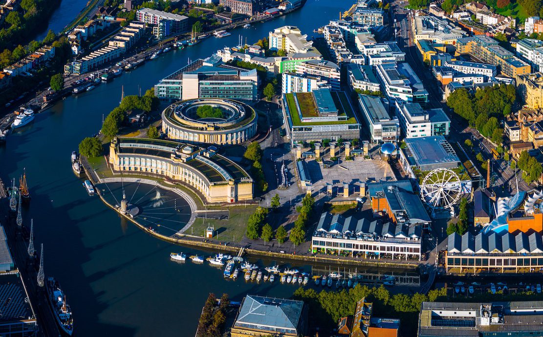 Ariel Shot of Bristol City Centre. Lots of different age of buildings for surveys